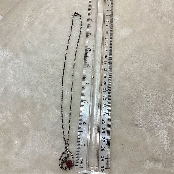 Vintage Silvertone Chain Necklace with Teardrop Pasley and Gemstone Pendant - Picture 4 of 4